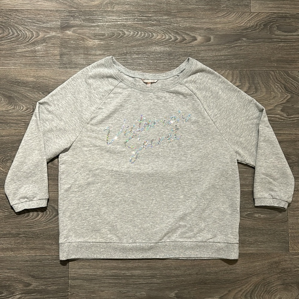 Victoria’s Secret Y2K Silver Sequin Light Grey Sweatshirt Size Large Cozy Soft